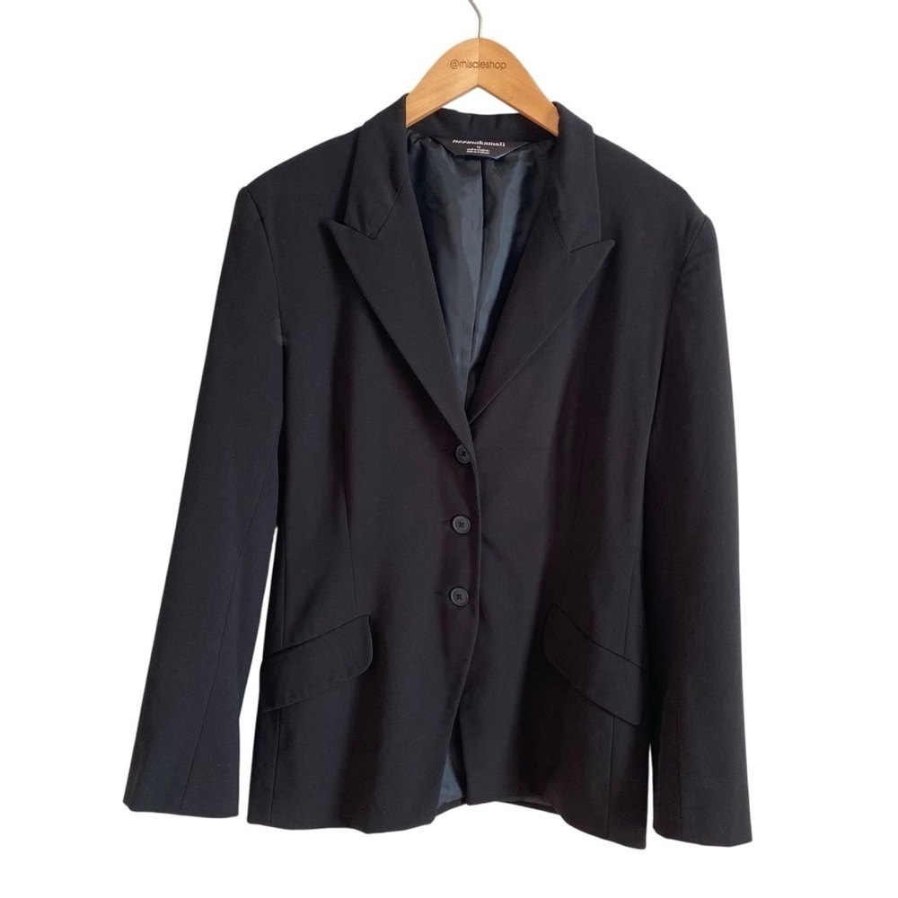 Norma Kamali Black Three Button Classic Blazer Jacket Size 14